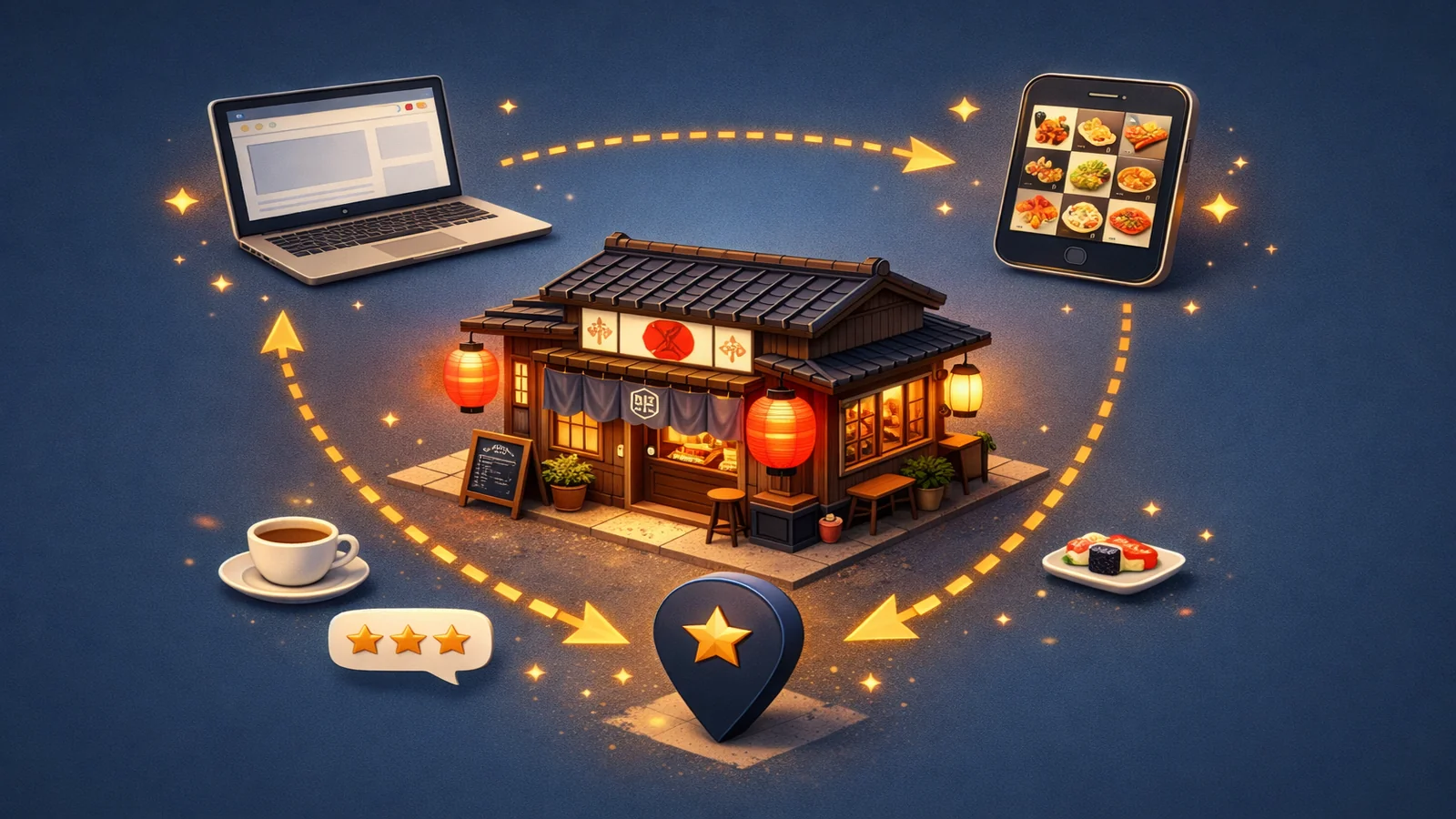 飲食店ローカルSEO×MEO×Instagramの3点セット運用イメージ