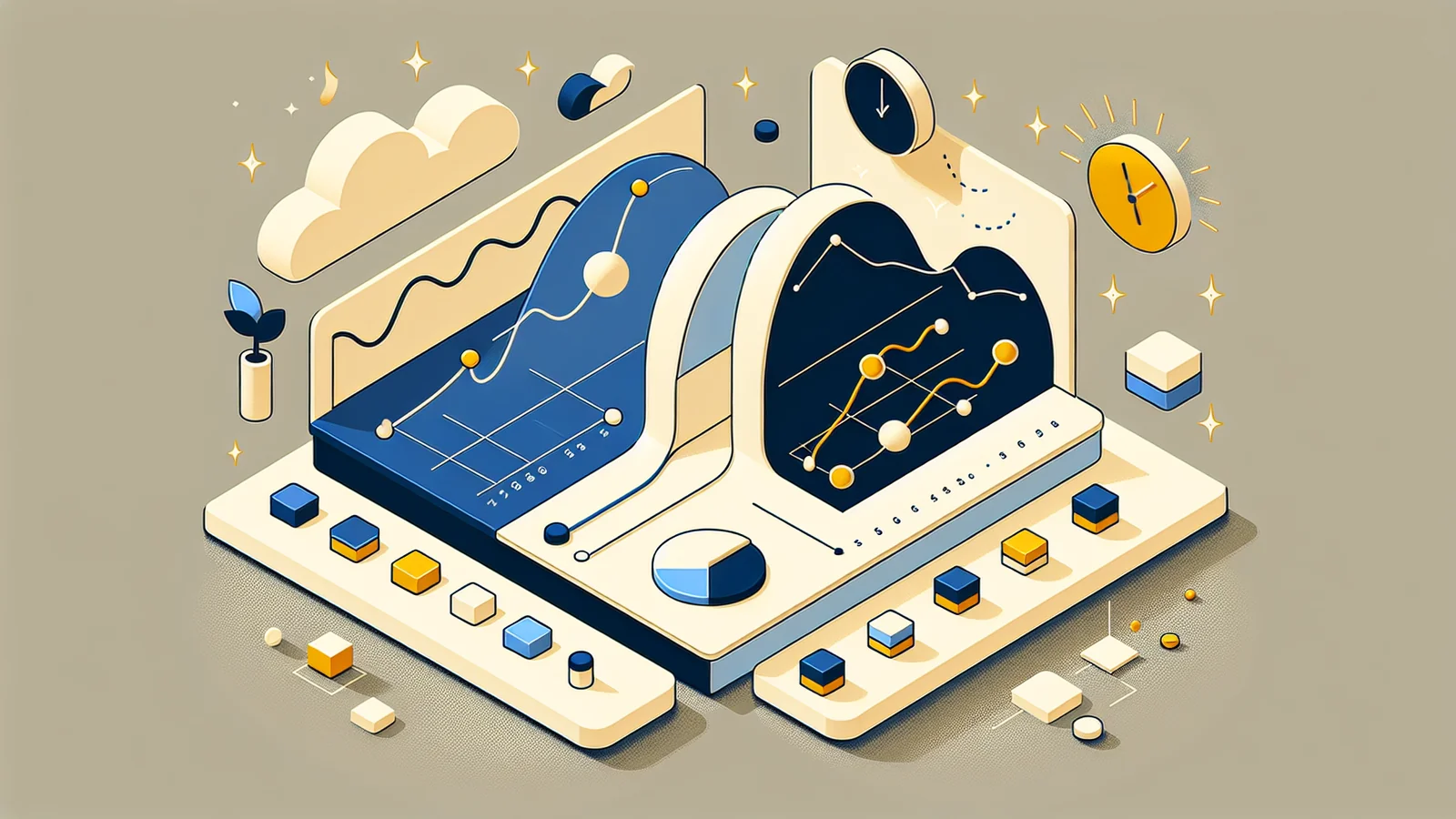 先行指標と遅行指標を左右に分けたダッシュボードのイラスト