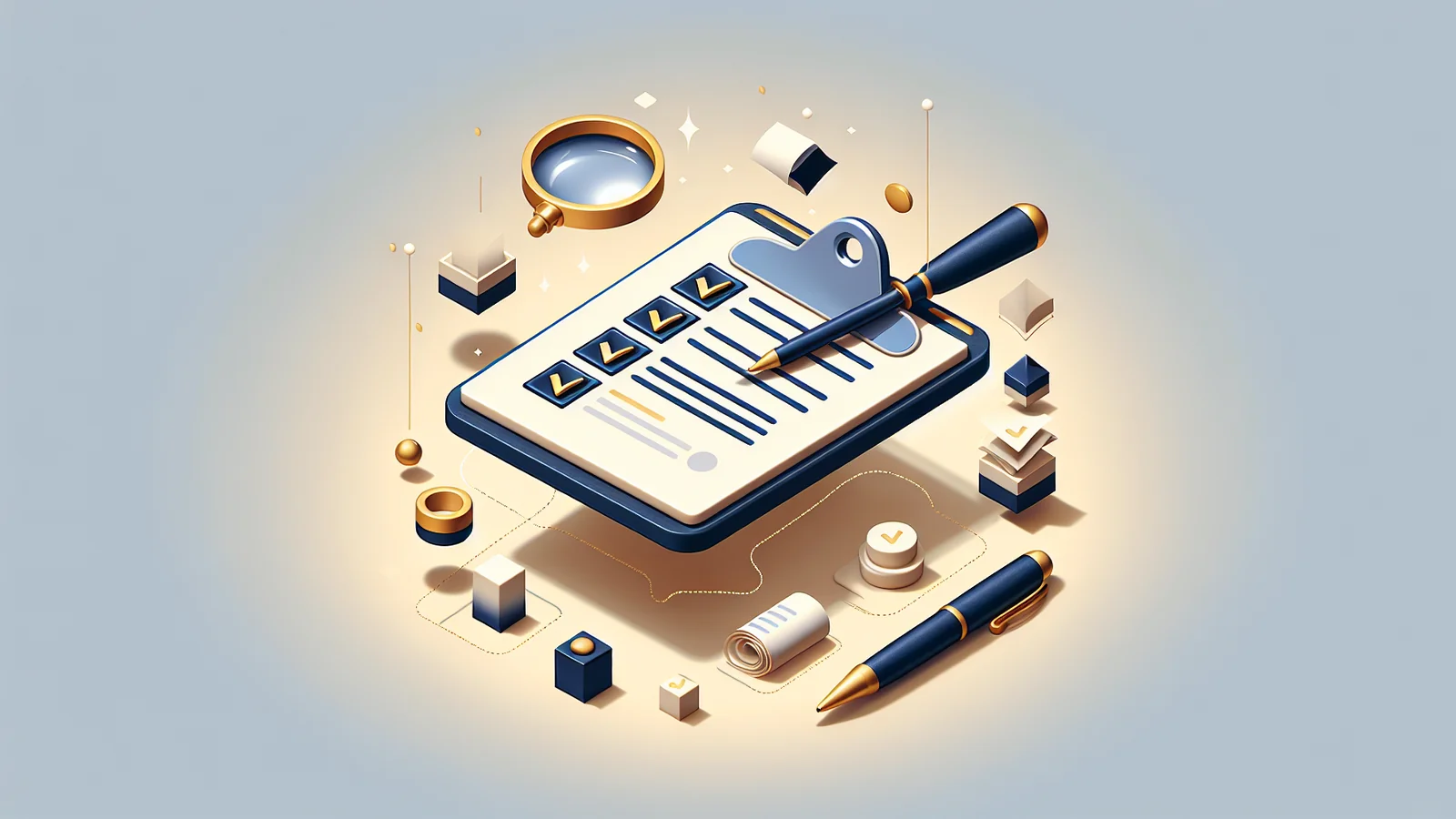契約前にチェックすべき5項目を表現したクリップボードのイラスト
