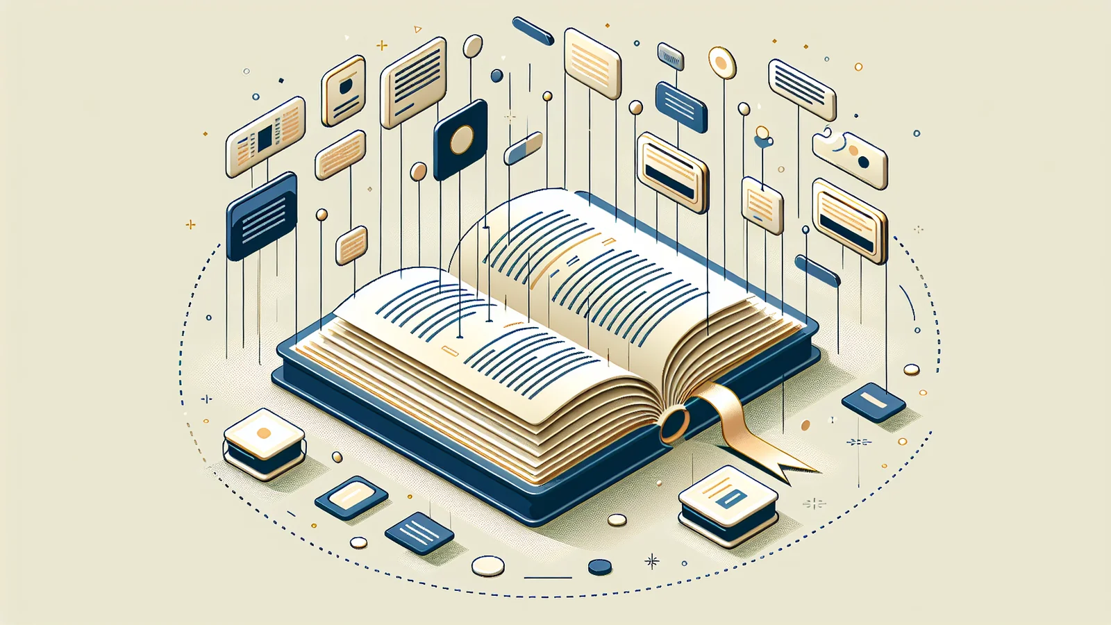 SEO用語集を表現した辞書と用語カードのイラスト