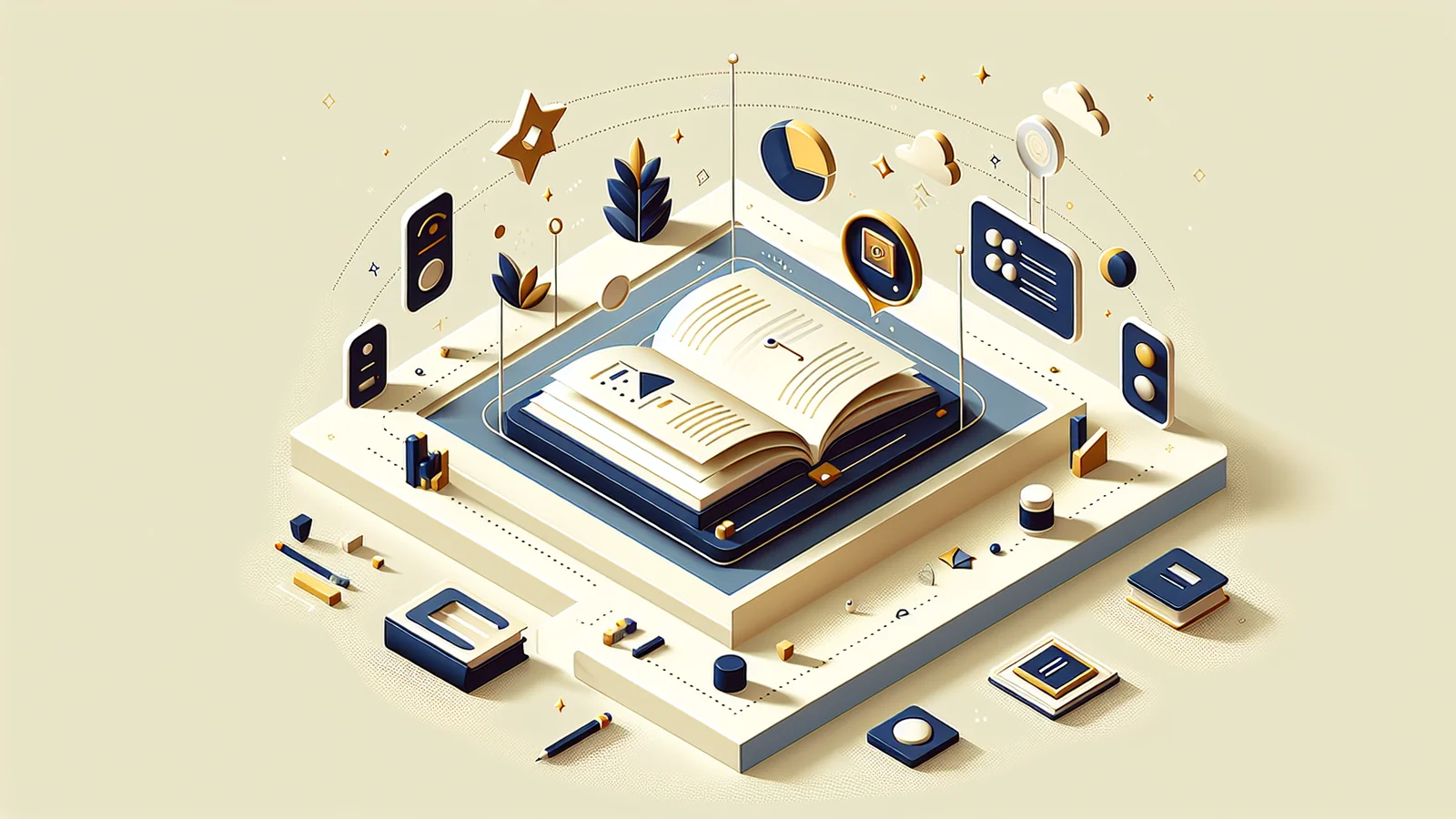 SWELL・WordPressテーマ・SEO用語集を表現した辞書と用語カードのイラスト