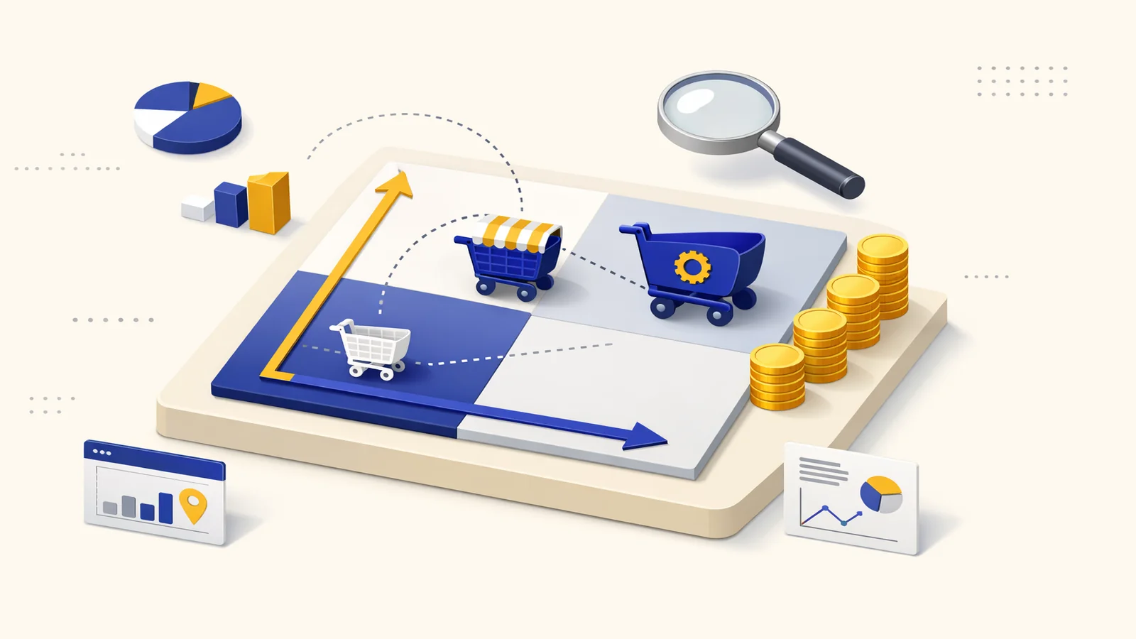 Shopify・BASE・STORESを規模とSEO本気度で使い分ける早見表のイメージ